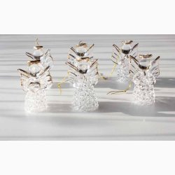 Glasengle med ophng gulddekoration, H:4 cm, (6 stk. i pk).