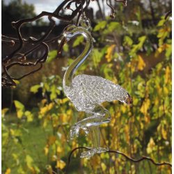 Glas Flamingo som str p et ben H:10 cm og med ophng, vlg