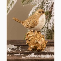 Dekorationsfugl i guldlook p kogle H:12,5 cm