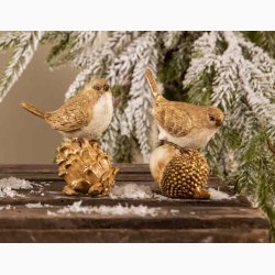 Dekorationsfugl i guldlook p agern H:13,5 cm