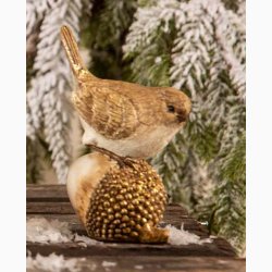 Dekorationsfugl i guldlook p agern H:12,5 cm