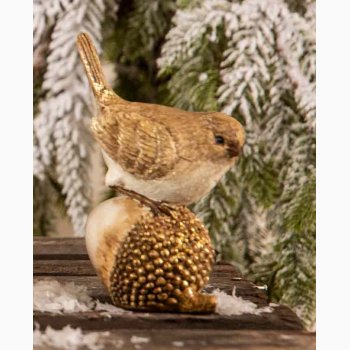 Dekorationsfugl i guldlook p agern H:12,5 cm