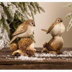 Dekorationsfugl i guldlook p kastanje H:13,5 cm