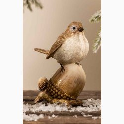 Dekorationsfugl i guldlook p agern H:13,5 cm