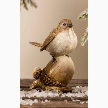 Dekorationsfugl i guldlook p agern H:13,5 cm