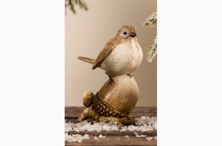 Dekorationsfugl i guldlook p agern H:13,5 cm