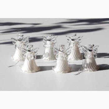 Glasengle med ophng (hvide engle), H:4 cm, (6 stk. i pk).