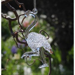 Glas Flamingo som str p et ben H:10 cm og med ophng, vlg