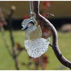 Glas Svane med guldfarvet vinger H: 6 cm og med ophng, vlg