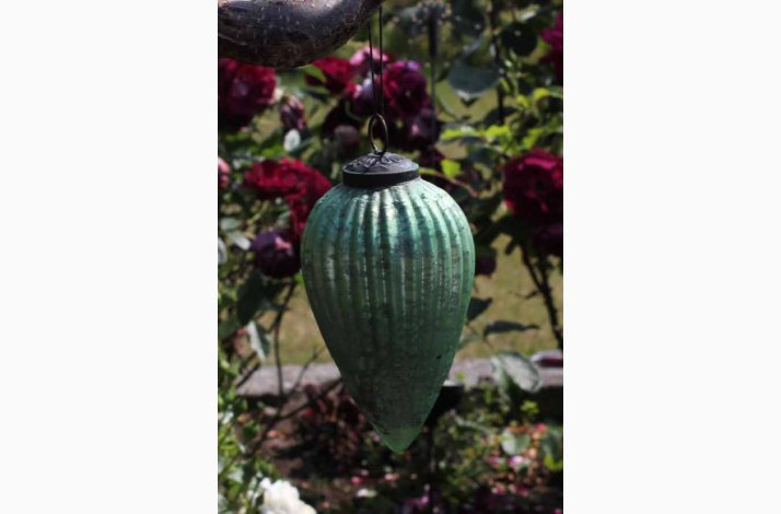 Dekorationskugle antik grn drbe (glas) 7,5x11.5 cm med ophng