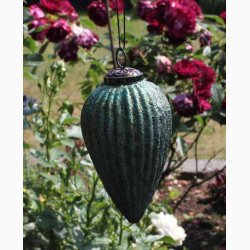 Dekorationskugle antik grn drbe (glas) 7,5x11.5 cm med ophng