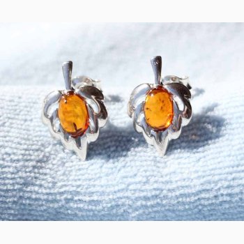 restikker Hjerteformet blad med rav - Ravsmykke