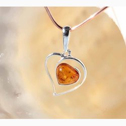 Ravhjerte med slvkant i slvbnd vedhng - Ravsmykke