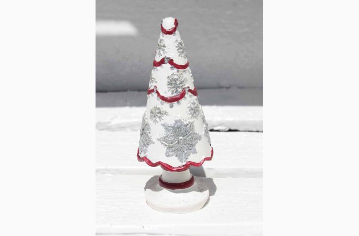 Deko juletr p hvid fod rd H: 10,5 cm- stk. pris 