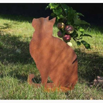 Kat p plade i jern med rustrd patina H:35 cm