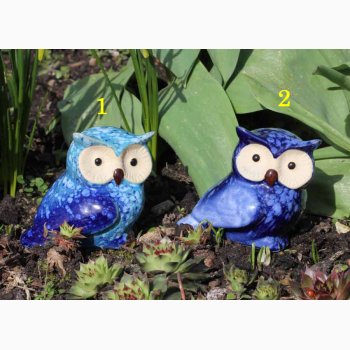 Bl nuancer ugler i keramik (7 cm), vlg