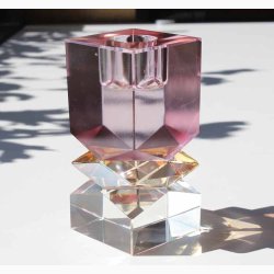 Krystalglas lysestage flerfarvet i lyse toner H:11 cm