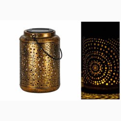 Solcellelampe lanterne i metal - Antik/guldfarvet