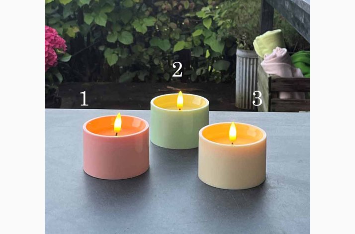 3D Flamme LED sommerlys  (7,5x5,0 cm.) med timer 6/18, vlg farve