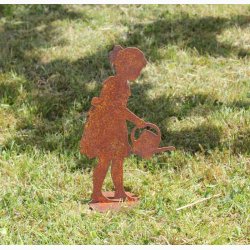 Gartner pige p plade i jern med rustrd patina H:18 cm