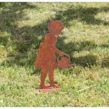 Gartner pige p plade i jern med rustrd patina H:18 cm