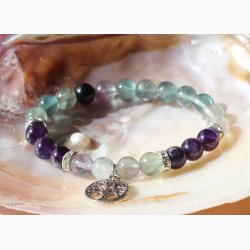 Armbnd med fluorit/ametyst med livets tr - Krystal armbnd