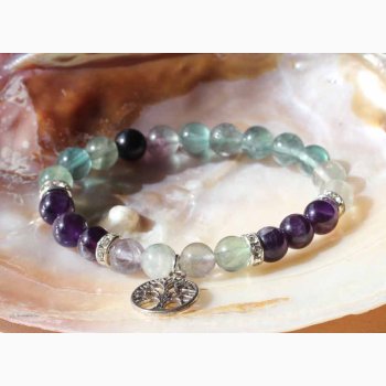 Armbnd med fluorit/ametyst med livets tr - Krystal armbnd