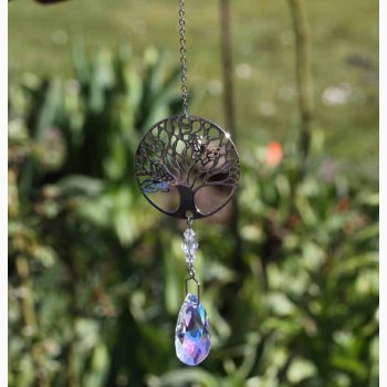 Livets tr i krystalsnor og regnbuedrbe i klart glas, ophng i metaltrd med krog