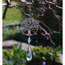 Livets tr i krystalsnor og regnbuedrbe i klart glas, ophng i metaltrd med krog