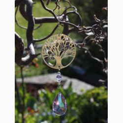 Livets tr i krystalsnor og regnbuedrbe i violet glas, ophng i metaltrd med krog