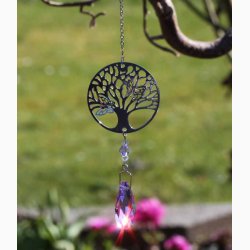 Livets tr i krystalsnor og regnbuedrbe i violet glas, ophng i metaltrd med krog