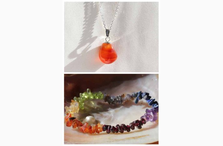 Karneol krystal vedhæng og Krystal Armbånd med 7 chakra Krystal