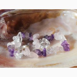 Armbnd med Ametyst, bjergkrystal og Rosakvarts chip - Krystal armbnd