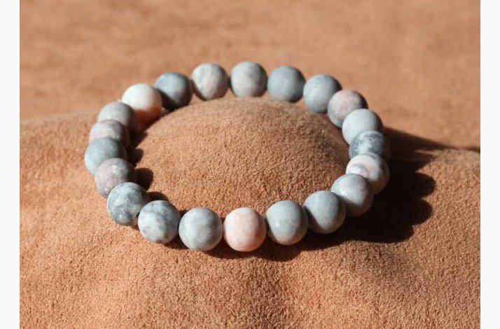 universitetsstuderende gennemskueligt Tyggegummi Armbånd/Mala med lyserød zebra jaspis kugleformede i elastik - Krystal  armbånd - Krystal armbånd - Frøtorvet ApS