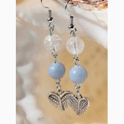 reringe med Angelit/bjergkrystal og hjerteformede vinger - Krystal reringe