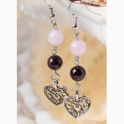 reringe granat/rosakvarts med hjerte - Krystal reringe