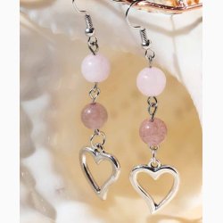 reringe rosakvarts/jordbrkvarts med hjerte - Krystal reringe