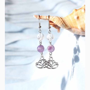 reringe med Ametyst og bjergkrystal med Lotus Blomst charm - Krystal reringe