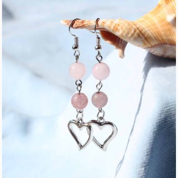 reringe rosakvarts/jordbrkvarts med hjerte - Krystal reringe