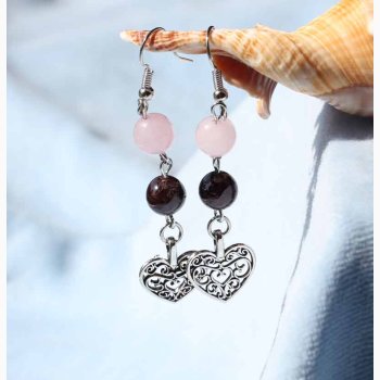 reringe granat/rosakvarts med hjerte - Krystal reringe