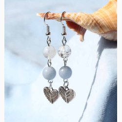 reringe med Angelit/bjergkrystal og hjerteformede vinger - Krystal reringe