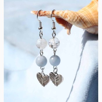 reringe med Angelit/bjergkrystal og hjerteformede vinger - Krystal reringe