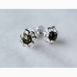 restikker slvblomst med ravkugle grn - Ravsmykke