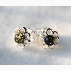 restikker slvblomst med ravkugle grn - Ravsmykke