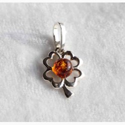 Blomst med ravkugle i slv vedhng - Ravsmykke