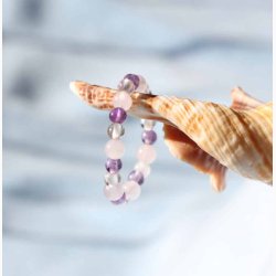 Ring med Ametyst, Rosakvarts og Bjergkrystal ( 0,3 cm) (indvendig 52-54 mm) p elastik Krystal smyk