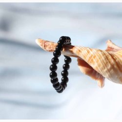 Ring med Sort Turmalin (Elastisk,  0,3 cm perler- (indvendig 54-56 mm) p elastik - Krystal smykker