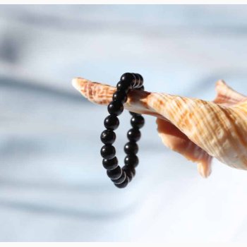 Ring med Sort Turmalin (Elastisk,  0,3 cm perler- (indvendig 54-56 mm) p elastik - Krystal smykker
