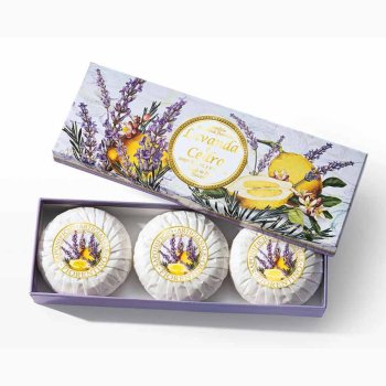 Lavendel- og Cedertrs gaveske sber  (3*100 g ) - Saponificio Artigianale Fiorentino