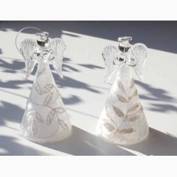 Glasengle i frosted glas (H:12 CM) med LED lys med guld/slvblade p kjolen med ophng